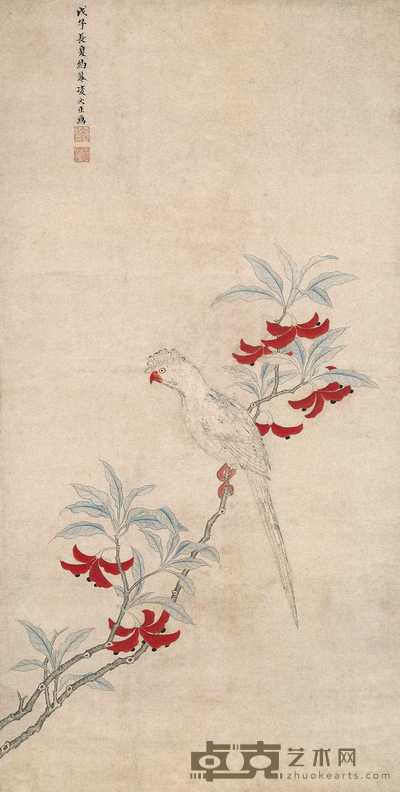 凌必正 1648年作 花鸟 立轴 101×51cm